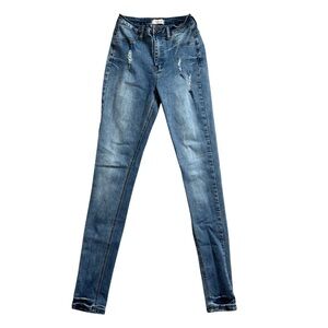AP BLUE By Aphrodite Women’s Dark Distressed High Rise Skinny Jeans Size 1